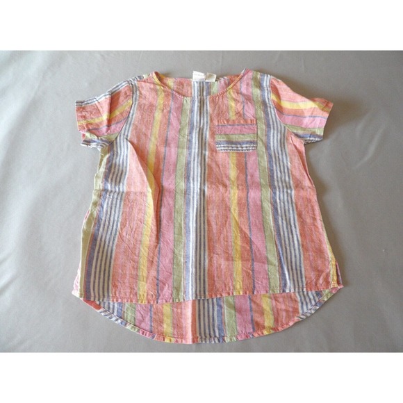 C & C California XS Linen Top Shirt Tunic Peasant Boho Striped Lagen Look Colorf - Picture 1 of 10
